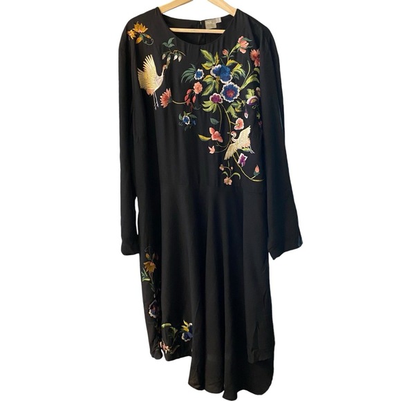 Asos Black Embroidered Floral Bird Asymmetric‎ Hem Cocktail Plus Size 24 - Picture 1 of 7